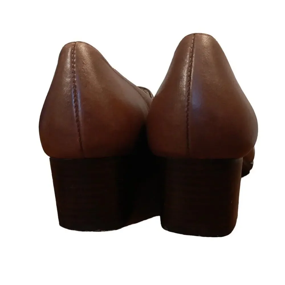 Strictly Comfort Women's 8W‎ Brown Leather Slip-On Shoe Square Toe Block Heel